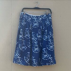 100% Cotton Cato size 10 blue tie dye pattern knee length lightly pleated skirt